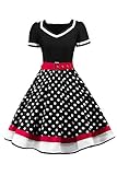 AXOE Damen Gepunktet Rockabilly Vintage Kleid mit Gürtel Partykleid Schwarz, Gr.42,...